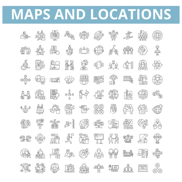 Maps Location Icons Line Signs Web Symbols Set Vector Isolated — Vetor de Stock