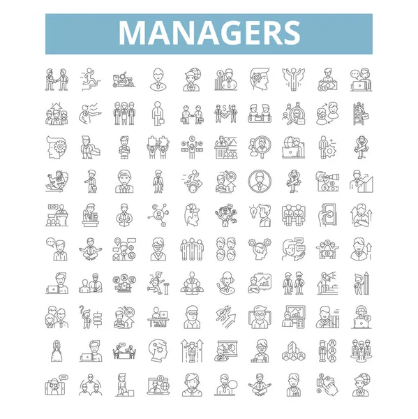 Managers Icons Line Signs Web Symbols Set Vector Isolated Illustration —  Vetores de Stock