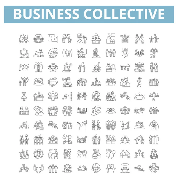 Business Collective Icons Line Signs Web Symbols Set Vector Isolated — Vetor de Stock