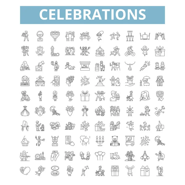 Celebrations Icons Line Signs Web Symbols Set Vector Isolated Illustration — Vector de stock