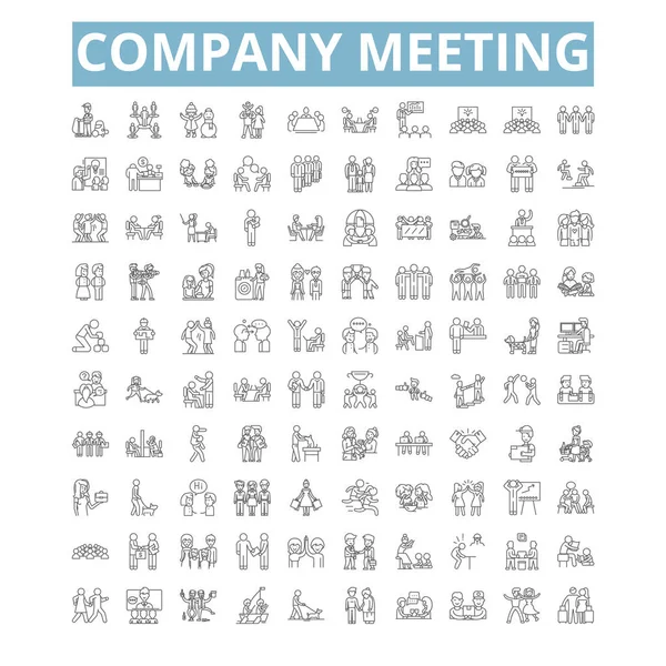 Company Meeting Icons Line Signs Web Symbols Set Vector Isolated — Stock Vector