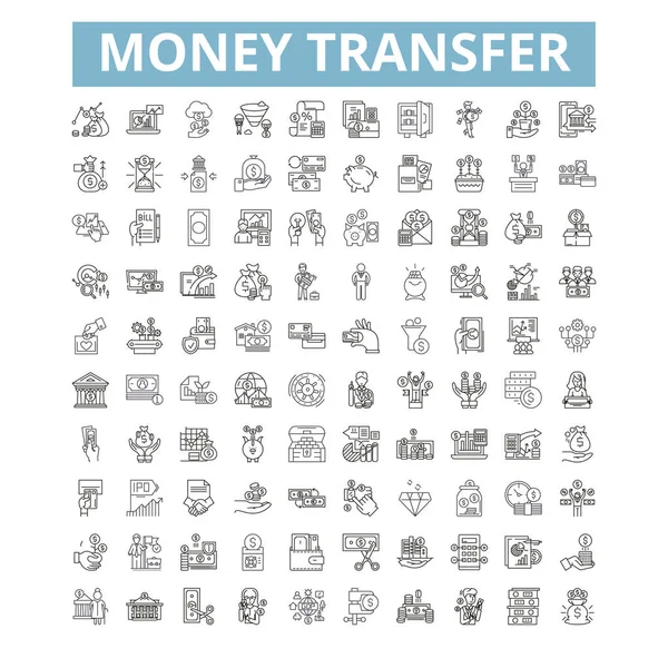 Money Transfer Icons Line Signs Web Symbols Set Vector Isolated — Vector de stock