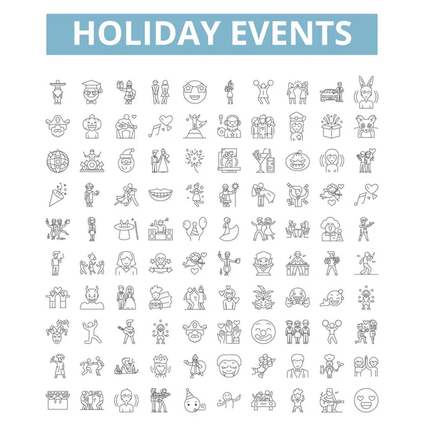 Holiday Events Icons Line Signs Web Symbols Set Vector Isolated — 스톡 벡터