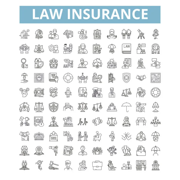 Law Insurance Icons Line Signs Web Symbols Set Vector Isolated — Vector de stock