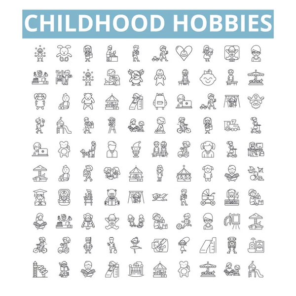 Childhood Hobbies Icons Line Signs Web Symbols Set Vector Isolated — Stock vektor