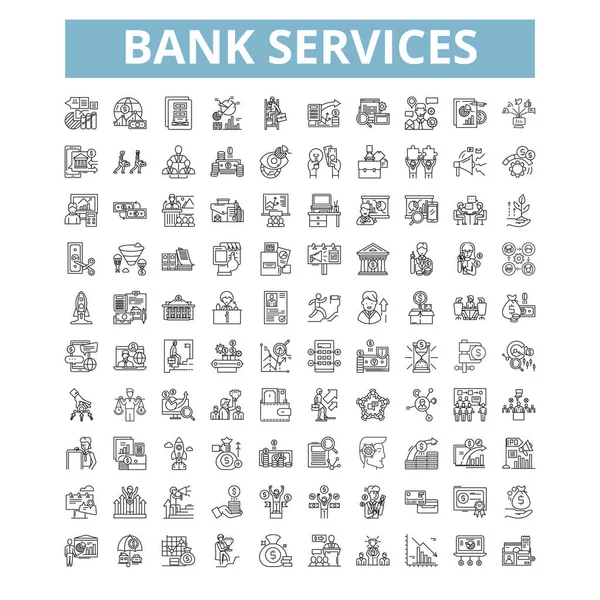 Bank Services Icons Line Signs Web Symbols Set Vector Isolated — Stock Vector