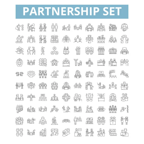 Partnership Set Icons Line Signs Web Symbols Set Vector Isolated — Vector de stock