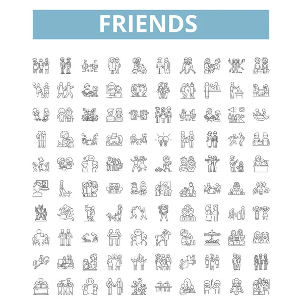 Friends Icons Line Signs Web Symbols Set Vector Isolated Illustration — ストックベクタ