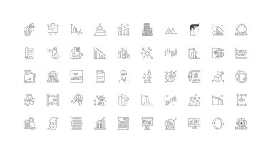 Charts and diagrams concept illustration, linear icons, line signs set, vector set