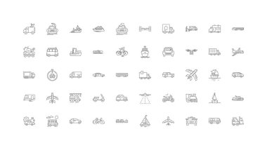 Delevery concept illustration, linear icons, line signs set, vector set