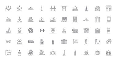 Buildings set ideas, linear icons, line signs set, vector set