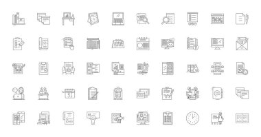 Calendar concept illustration, linear icons, line signs set, vector set