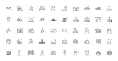 Buildings concept illustration, linear icons, line signs set, vector set