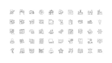 Content marketing ideas, linear icons, line signs set, vector set