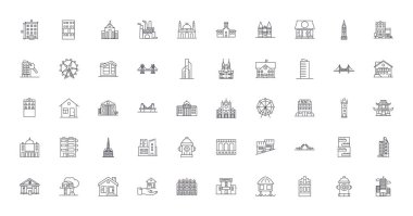 Buildings set concept illustration, linear icons, line signs set, vector set