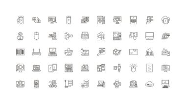 Computer concept illustration, linear icons, line signs set, vector set