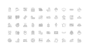 Fast food concept illustration, linear icons, line signs set, vector set