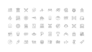 Gaming concept illustration, linear icons, line signs set, vector set