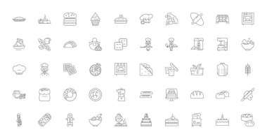 Bakery concept illustration, linear icons, line signs set, vector set