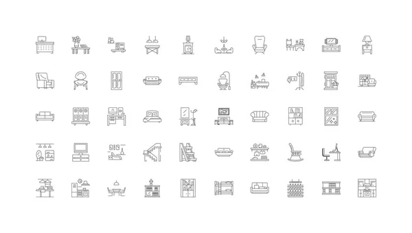 Furniture Ideas Linear Icons Line Signs Set Vector Set — Vetor de Stock