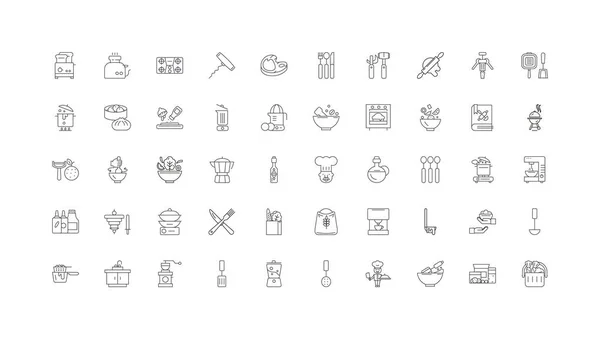 Cooking Ideas Linear Icons Line Signs Set Vector Set — Vettoriale Stock