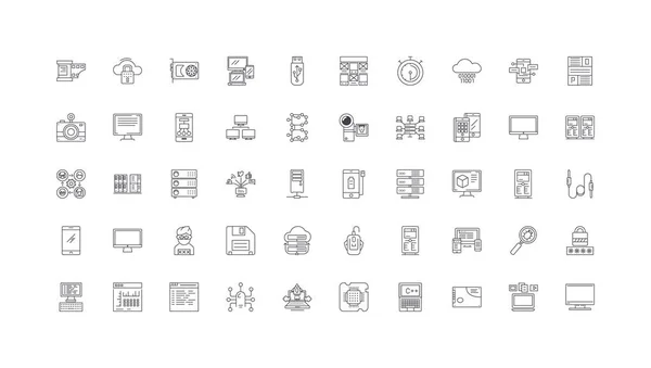 Computer Technology Set Concept Illustration Linear Icons Line Signs Set — Vettoriale Stock