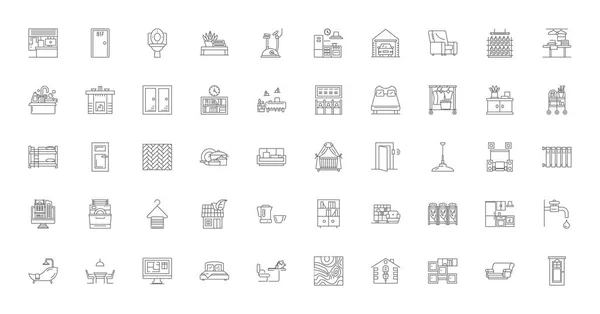 Apartment Concept Illustration Linear Icons Line Signs Set Vector Set — Vetor de Stock