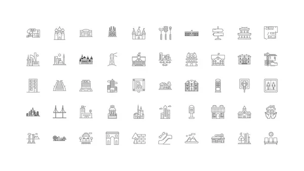 City Concept Illustration Linear Icons Line Signs Set Vector Set — Stok Vektör