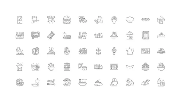 Fast Food Concept Illustration Linear Icons Line Signs Set Vector — Vector de stock