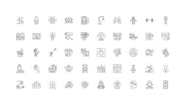 Energy concept illustration, linear icons, line signs set, vector set