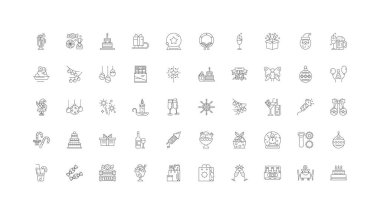 Celebration concept illustration, linear icons, line signs set, vector set
