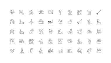 Cleaning ideas, linear icons, line signs set, vector set