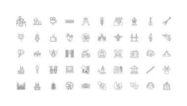 Culture concept illustration, linear icons, line signs set, vector set