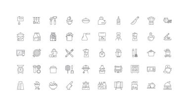 Kitchen concept illustration, linear icons, line signs set, vector set