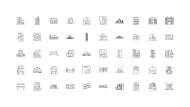 Houses concept illustration, linear icons, line signs set, vector set