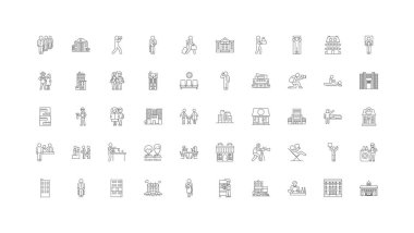 Hotel ideas, linear icons, line signs set, vector set