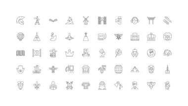 History concept illustration, linear icons, line signs set, vector set