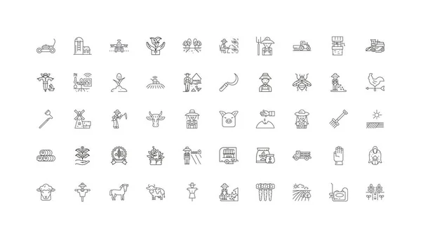 Farming Concept Illustration Linear Icons Line Signs Set Vector Set — Stok Vektör