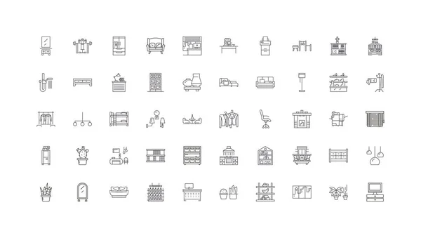 Interior Design Concept Illustration Linear Icons Line Signs Set Vector — Stock Vector