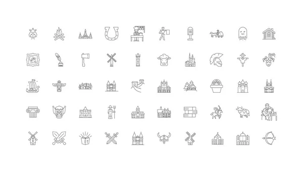 Medieval Ideas Linear Icons Line Signs Set Vector Set — Vetor de Stock