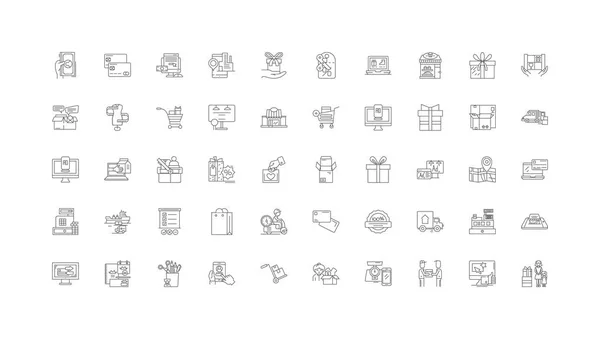 Retail Business Concept Illustration Linear Icons Line Signs Set Vector — Wektor stockowy