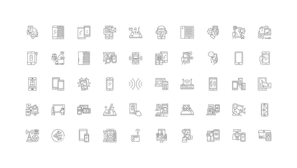 Mobile Technology Concept Illustration Linear Icons Line Signs Set Vector — Stock Vector