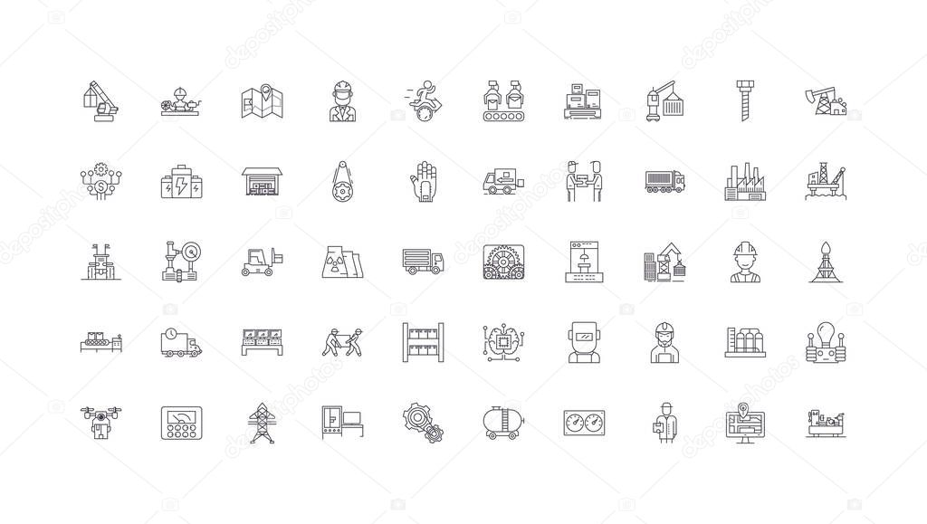 Industry set ideas, linear icons, line signs set, vector set