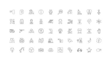 Warning concept illustration, linear icons, line signs set, vector set