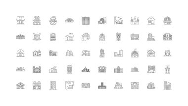 Realty concept illustration, linear icons, line signs set, vector set