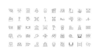 Movie concept illustration, linear icons, line signs set, vector set