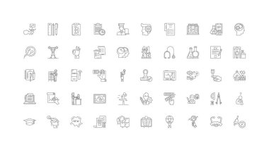 Test concept illustration, linear icons, line signs set, vector set