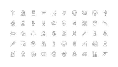 Psychiatry ideas, linear icons, line signs set, vector set