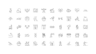 Wellness concept illustration, linear icons, line signs set, vector set