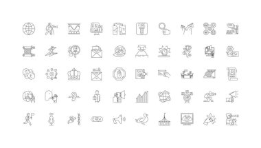 News concept illustration, linear icons, line signs set, vector set